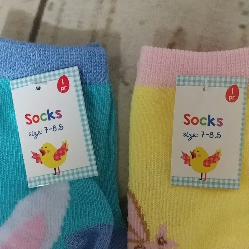 Spring Theme Bunny Print Kids' Socks - 2 Count Size 7-8.5